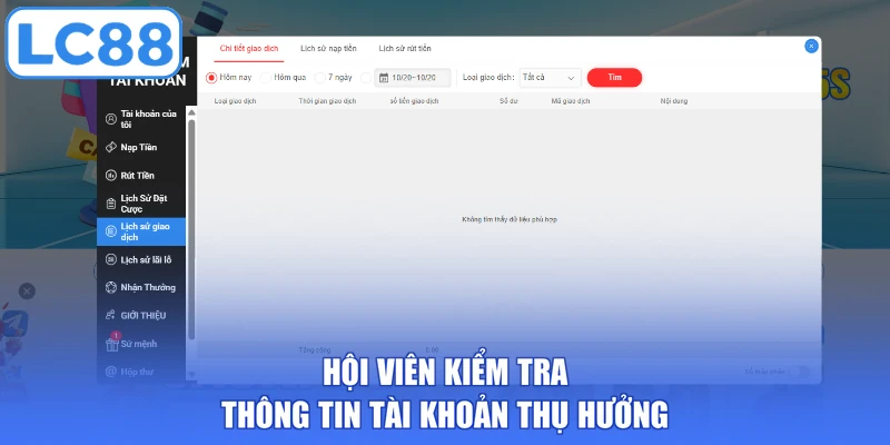 Hội viên kiểm tra thông tin tài khoản thụ hưởng