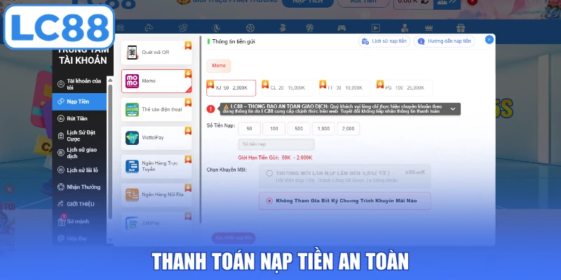 Thanh toán nạp tiền an toàn